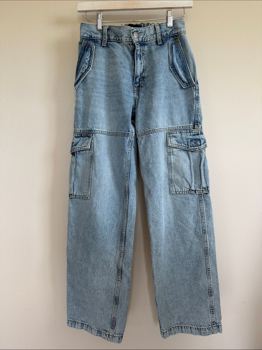 Aeropostale Light Blue Denim Cargo Pants - Men's S Baggy Cargo Y2K Retro Style
